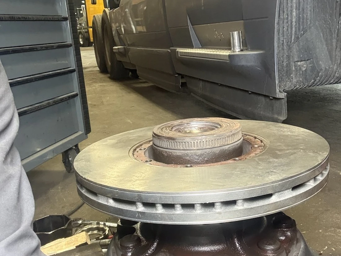 Brake rotor and hub removed for replacement